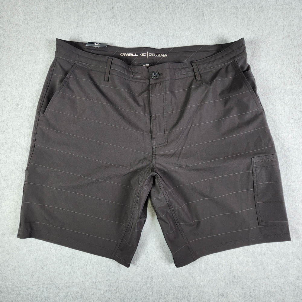 O'Neill Crossover Shorts Mens 40x10‎ Black Striped Multiple Pockets Drawstring